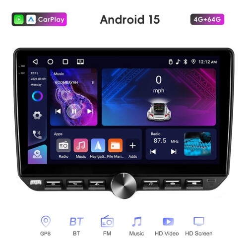 Android 15 Universal 10 Polegadas Rádio Estéreo Automotivo Sem Fio Carplay Android Auto Multimídia Player WIFI FM Navegação 2