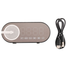 Tragbarer -Lautsprecher mit Digitaluhr mit Buntem Nachtlicht, Doppelwecker, Spiegel, Subwoofer, Schwarz
