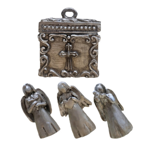 3Ensembles Boîtes À Prières Mini Résine Argentée Charme Triples 1