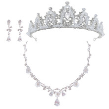 3Ensembles Accessoires Fille Couronne Strass Collier Boucles Argent