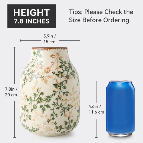 Vaso de cerâmica estilo Chinoiserie verde e branco, 20 cm 2