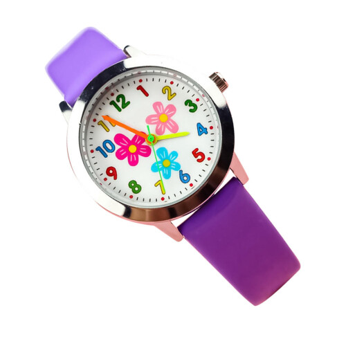 3Pièces Enfants Violet Motif Bracelet Confortable Quartz