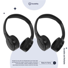 2Pack IR Wireless Headphones for Car DVD Player Headrest Video,-Ear Infrared Headphones Headset Universal (Black)