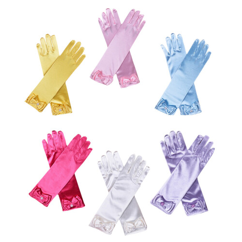 12Paare Satin Mit Schleife, Lange Kinderhandschuhe 2