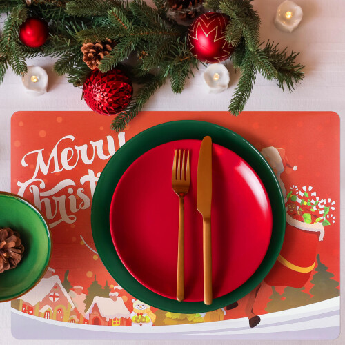 6Pcs Holiday Placemats Red Tableware Insulation Mats for Dining Table 2