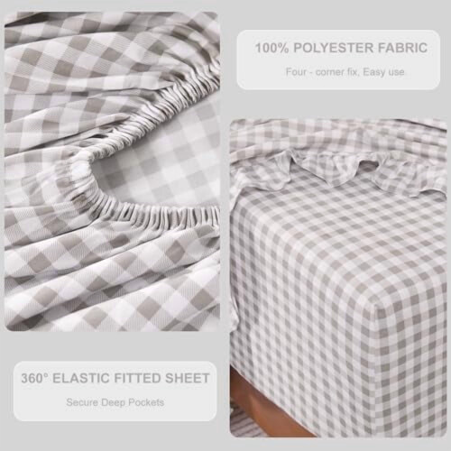 Gingham Ruffle Queen-sengetøjssæt, mikrofiber, 4 dele 2