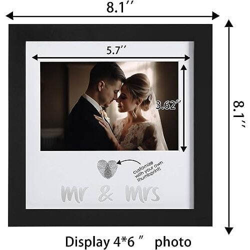 Heart Thumbprint Keepsake Frame 2-Pack + Ink Kit – Wedding Gift for Bride, Newlywed (Black Frame, Silver Text) 2
