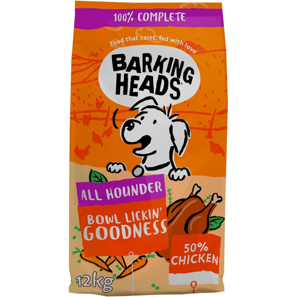 Barking Heads Complete Dry Dog Food 12Kg - Adult All Hounder Bowl Lickin' Goodness Chicken - Natural Everyday Immunity & Vitality - Vet Appr