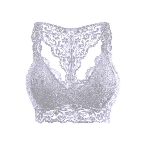 Γυναικείο σουτιέν bralette με δαντέλα και halter – Χωρίς ενίσχυση, χωρίς μπανέλες, με V 1