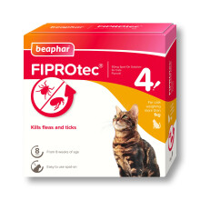 Beaphar - FIPROtec Spot-On Flea & Tick Treatment for Cats - 4 Pipettes - Kills F