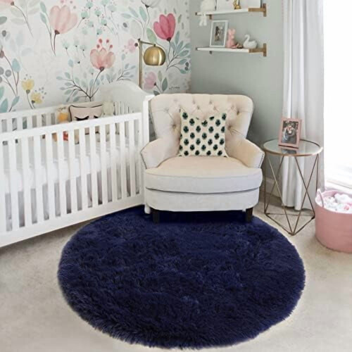 Dark Navy Round Rug for Teens' Bedroom 5 ft 2