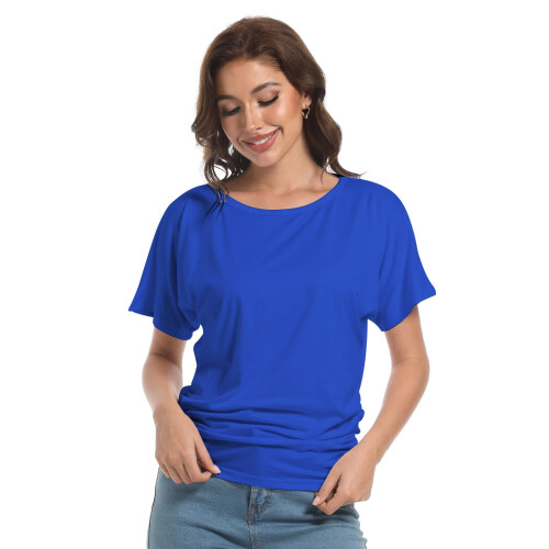 Womens Short Sleeve Boat Neck Side Shirring Dolman Drape Top 1