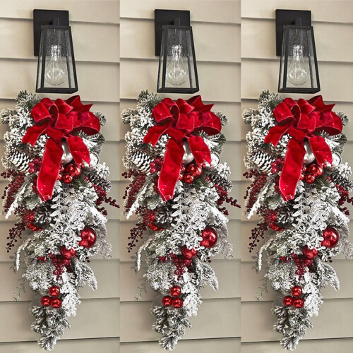 Upside Down Christmas Tree PVC Red Silver 17.73 Inch 1