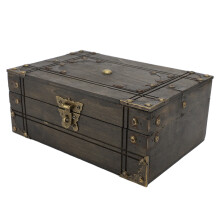 Boîte à bijoux en bois vintage gris brun avec serrure 23,5x16x9 cm