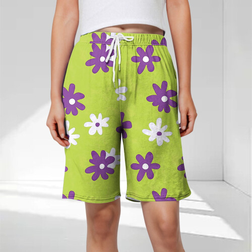 Dameshorts med print og elastik i afslappet materiale 1