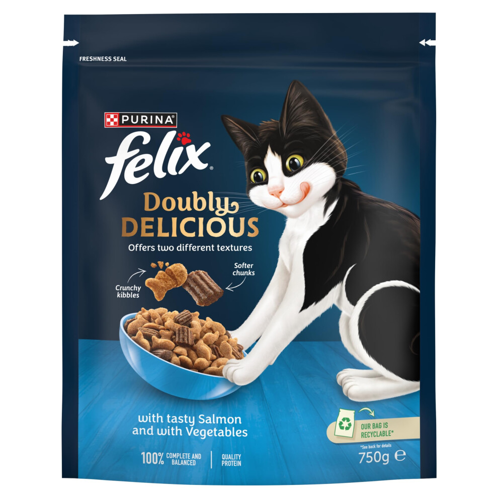Felix Doubly Delicious & Vegetables Dry Cat Food 750G (Pack Of Salmon