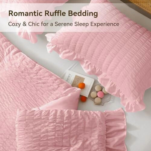Ensemble de couette rose pour lit simple en microfibre seersucker 2 pièces 2