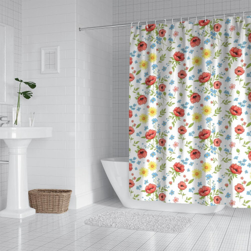 Cortina de chuveiro com estampa floral, 84x72 polegadas, com 12 ganchos. 1