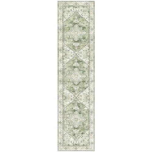 Covor tip runner vintage boho, 3x8ft, antiderapant, din lână artificială 1