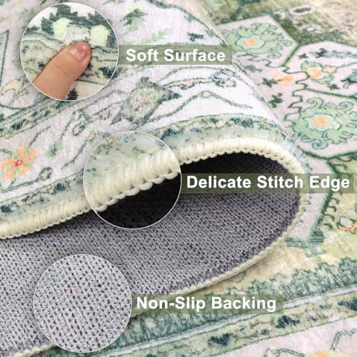 Covor tip runner vintage boho, 3x8ft, antiderapant, din lână artificială 2