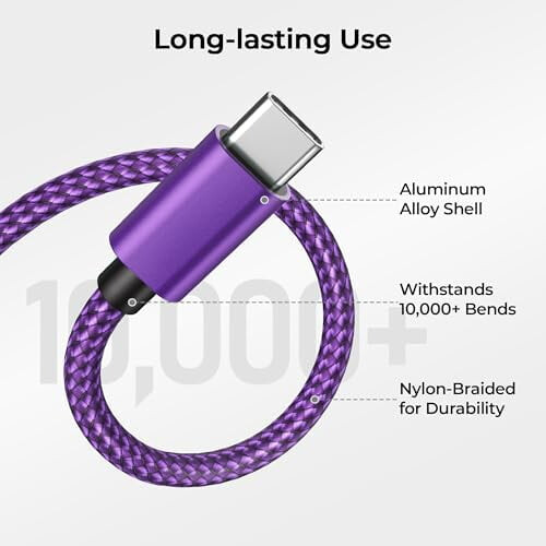 Καλώδιο φορτιστή USB-C 10FT2-Pack, νάιλον καλώδιο συμβατό με iPhone17/16Pro+, Samsung Galaxy Z Flip/Note/S/A 2
