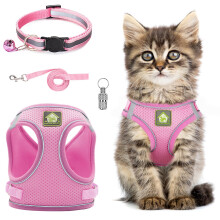 Cat Harness and Lead Set,Adjustable Reflective Stripe Cat Kitten Walking Vest with Leash Cats Collar,Escape Proof Soft Mesh Vest Harness and Lead for