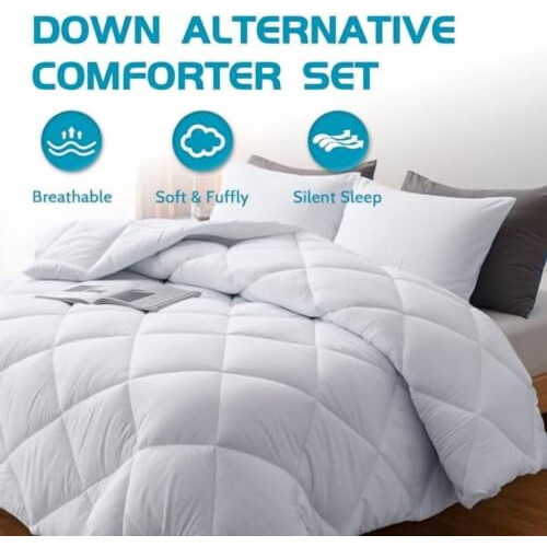 Cal King Comforter Set Quilted Down Alternative 3 pcs White 1