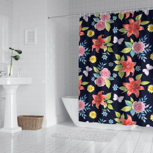 Cortina de chuveiro floral Pioneer Flower 72x84 polegadas com 12 1