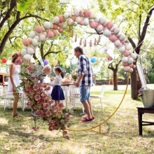 Outsunny 222cm Gold Tone Wedding Arch Round Backdrop Stand for Birthday Party