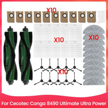 Replacement Parts for Cecotec Conga 8490 Ultra Power Main Side Brush HEPA Filter Mop Cloth Dust Bag