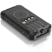 PowerBank 20.000 mAh Solarzelle 4 Kabel + kabelloses Laden Schwarz