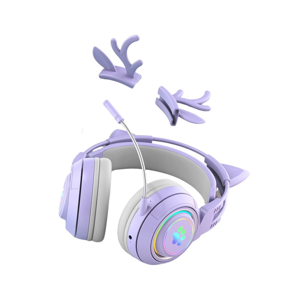 Gaming Headset Cute Antlers Cat Ear Headphones With Rgb Over-Ear Stereo Headset For Kids Gamers D Light 4713515609175