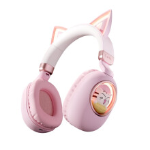 Cute Cat Ear 5.3 Wireless Headset for Kids Girls Foldable Cat Earphone Birthday Gift with LED Lights A