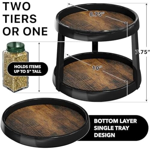 Lazy Susan Spice Organizer Rustic Brown 2-Tier 10 Inch 1