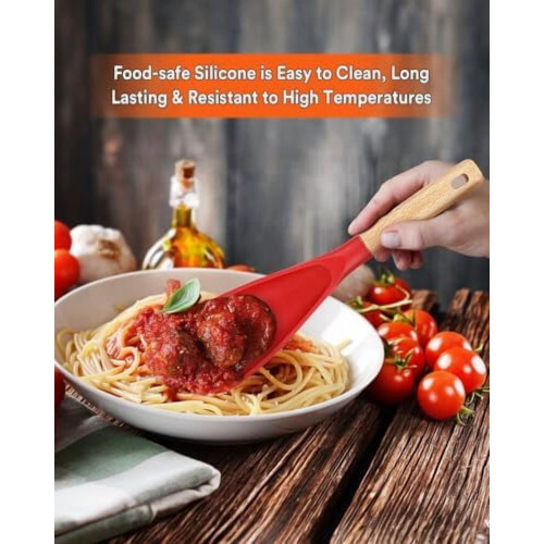 Colher de silicone para cozinhar com cabo de madeira, 10 cm (4 polegadas) 2