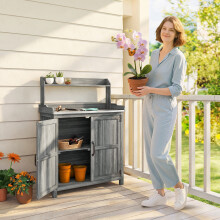 Outsunny Wooden Potting Bench Table with Aluminium Worktop and Top Shelf