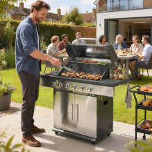 Outsunny 6 Burner Liquid Propane Gas BBQ Grill, Portable Gas Barbecue Grill