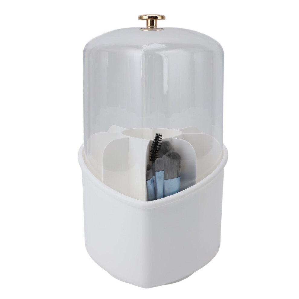 White 8Pcs Makeup Brush Set With Rotating Organizer, 24.5X12.5cm