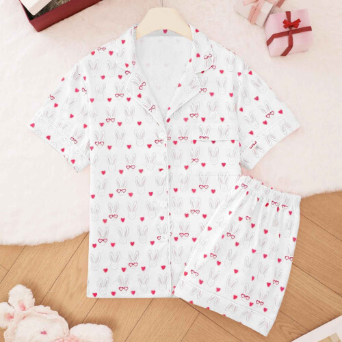 Damen-Pyjama-Set mit Liebesmuster, 2-teilig, weiches Kurzarm-Oberteil 1