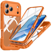 Oranje 9H Gehard Glas Schokbestendige Telefoonhoes compatibel met iPhone 17 Pro met Magnetische Ondersteuning