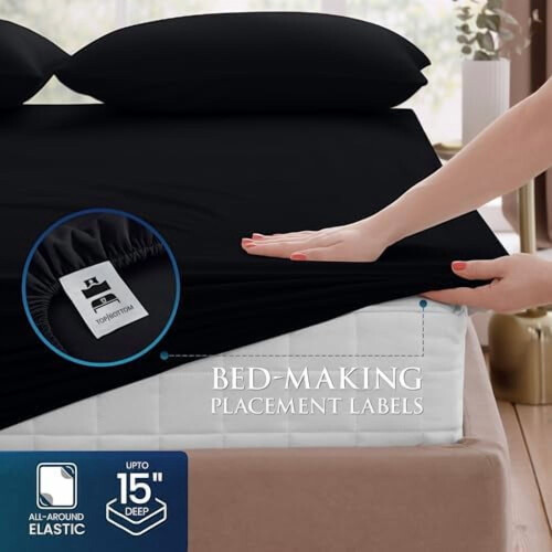 Ensemble de draps en microfibre brossée Queen, 4 pièces, poches profondes 2