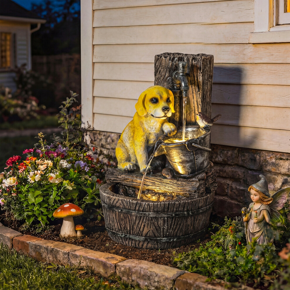 Outsunny Garden Water Feature, Freestanding Water Fountain With Led Lights Dark
