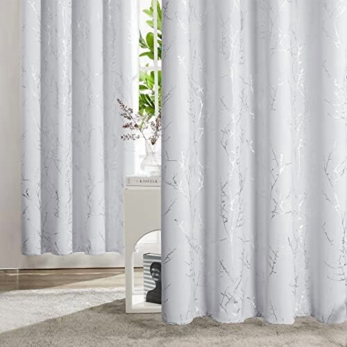 Greyish White Thermal Soundproof Curtains with Silver 2
