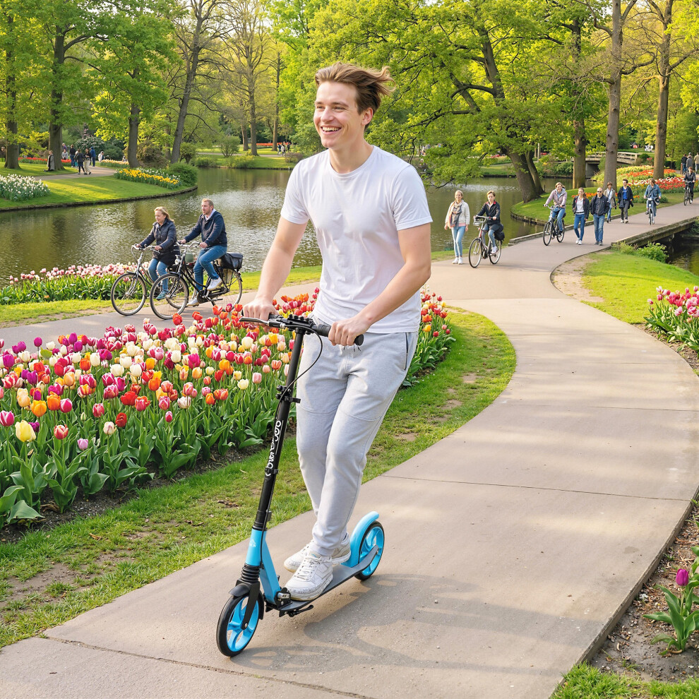 Homcom Folding Kick Scooter For 14+ W/ Adjustable Height, Blue
