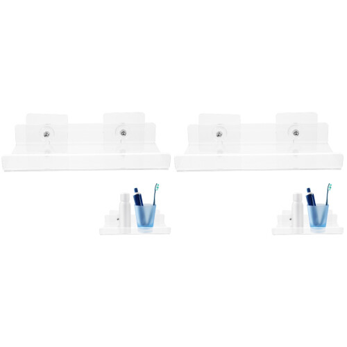 2Pcs White Acrylic Floating Shelves for Bathroom Kitchen Wall Storage 1