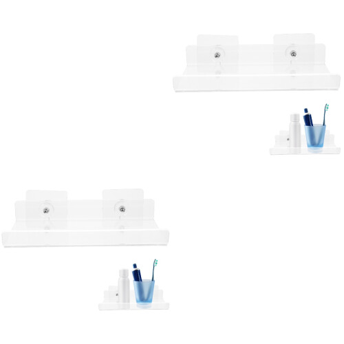 2Pcs White Acrylic Floating Shelves for Bathroom Kitchen Wall Storage 2