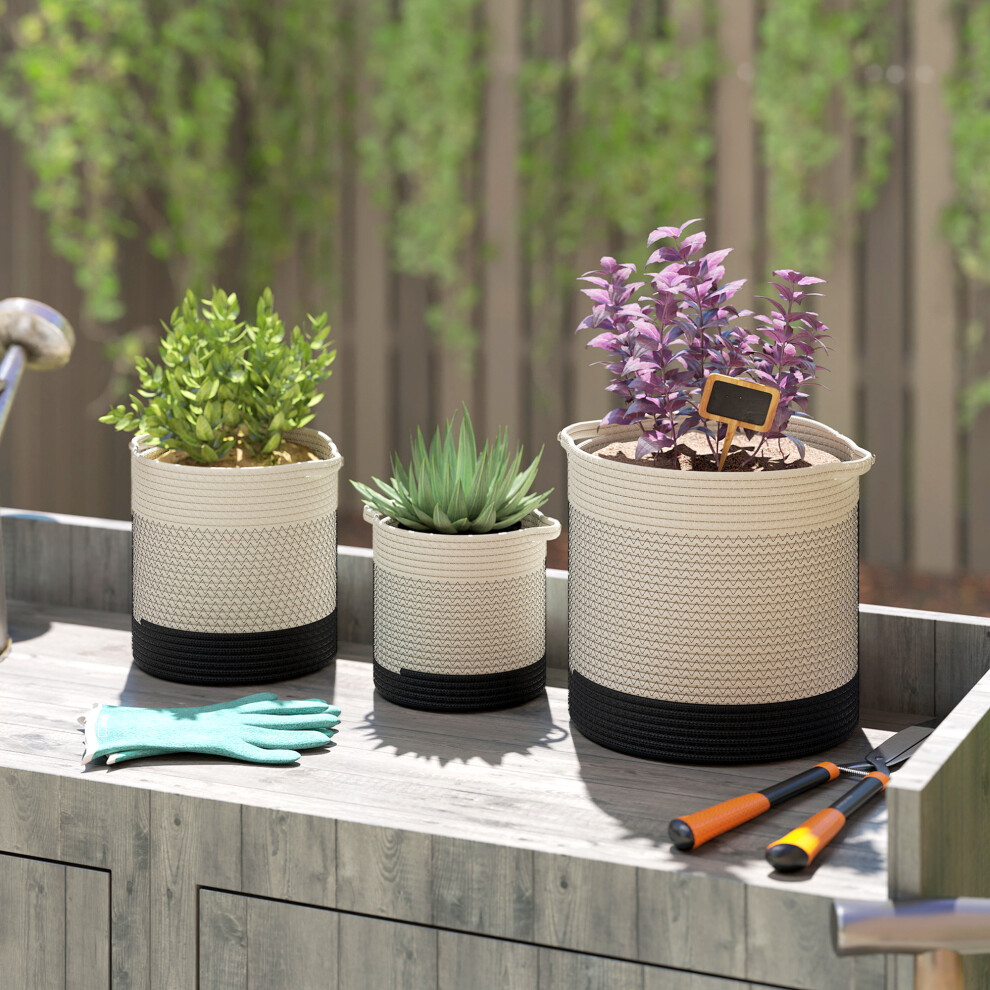 Outsunny Plant Pots Handwoven Cotton Set Of 3 White