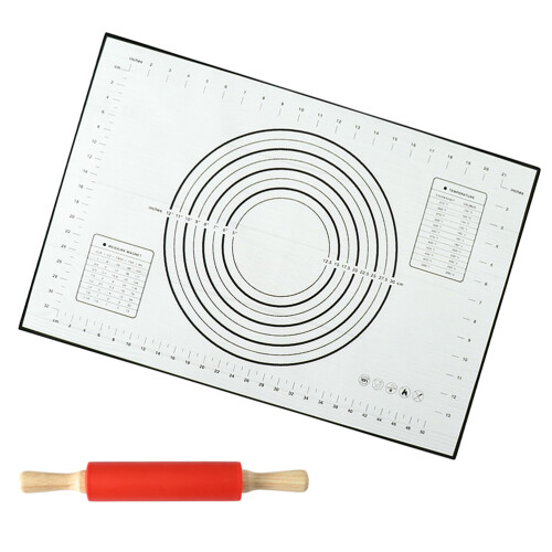 2Pcs Rolling Pin and Baking Mat Set Black Silicone Non-Stick Kitchen 1
