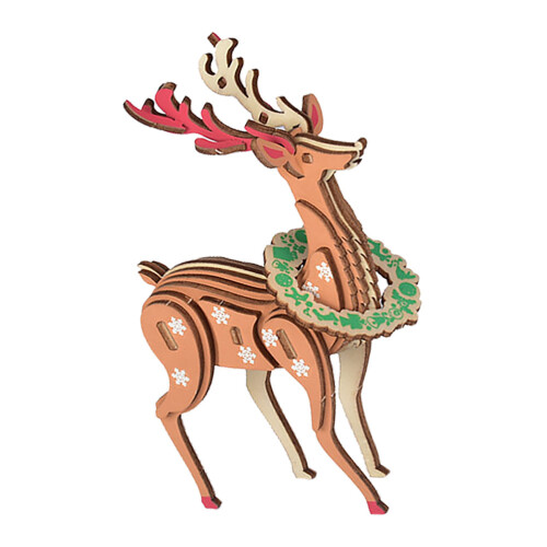 4Pièces Puzzle En Bois 3D DIY Cerf Decorations Festives 2