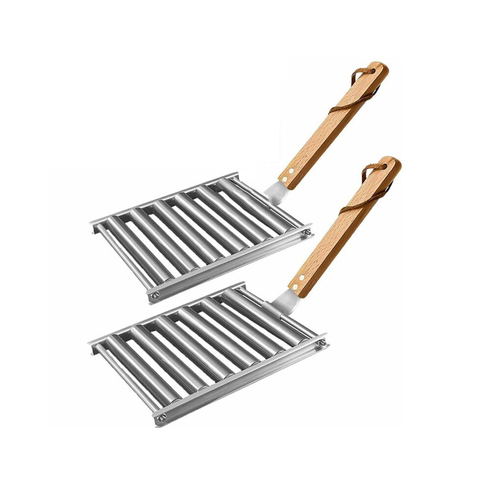 2Pcs Hot Dog Roller For Grill Sausage Roller Rack With Wood Handle Bbq Hot Dog Griller For Evenly Cooked Hot Dogs 4714078948954